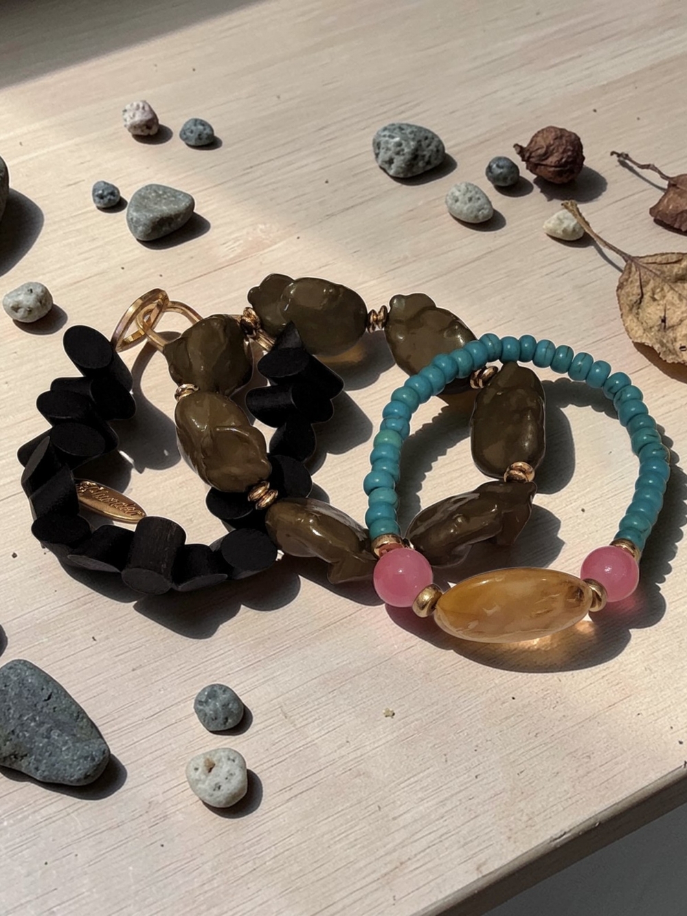 New  Multicolor Bead Bracelet Set - Pink, Turquoise & Olive